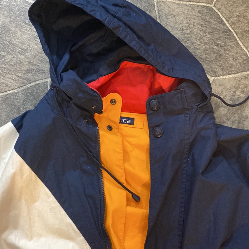 VINTAGE Nautica Double sided Men’s Jacket reversible white blue yellow Small - Picture 6 of 16